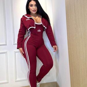 Stylish Burgundy Jumpsuit with White Accents 2 piece